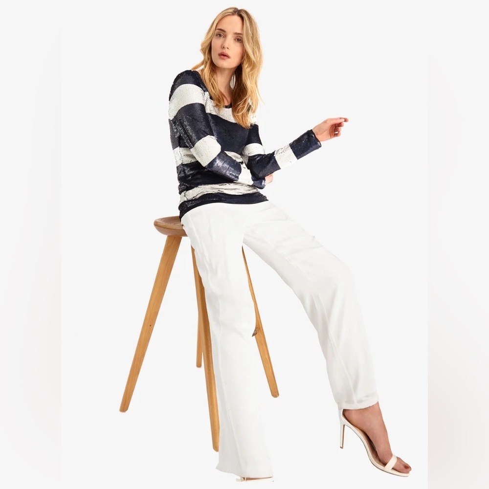 NWT AS BY DF Sequin Rugby Colorblock Long Sleeve Tee in Witching Hour Blue Small